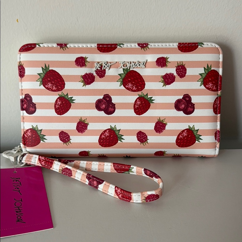 Betsey Johnson Strawberry Zip Around Wristlet Wallet NWT